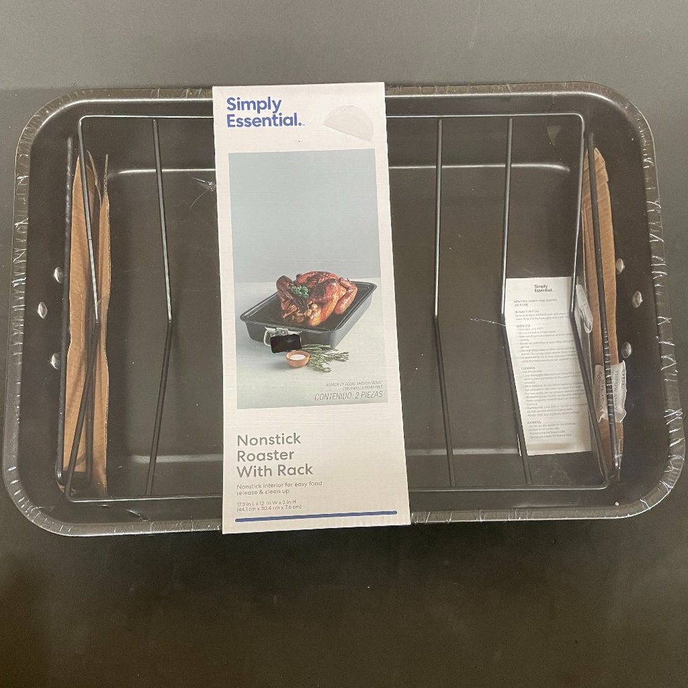 Simply Essential 17.3"x12"x3" Non-Stick Roaster w/ Rack NIP